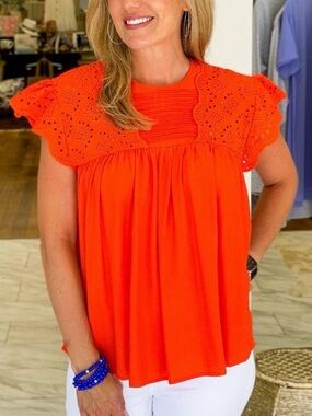 Making Memories Flutter Sleeve Eyelet Top